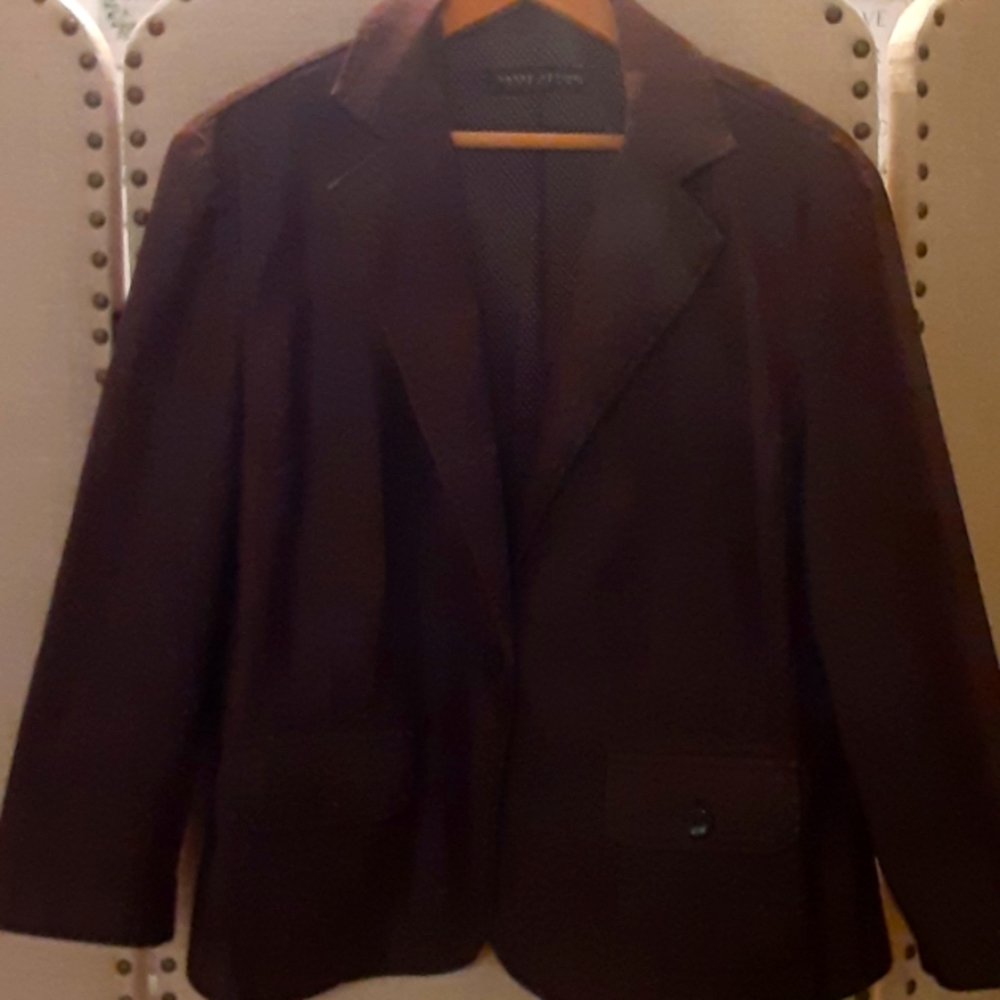 Larry Levine stretch rich brown Blazer one button 16/18 polka dot lining